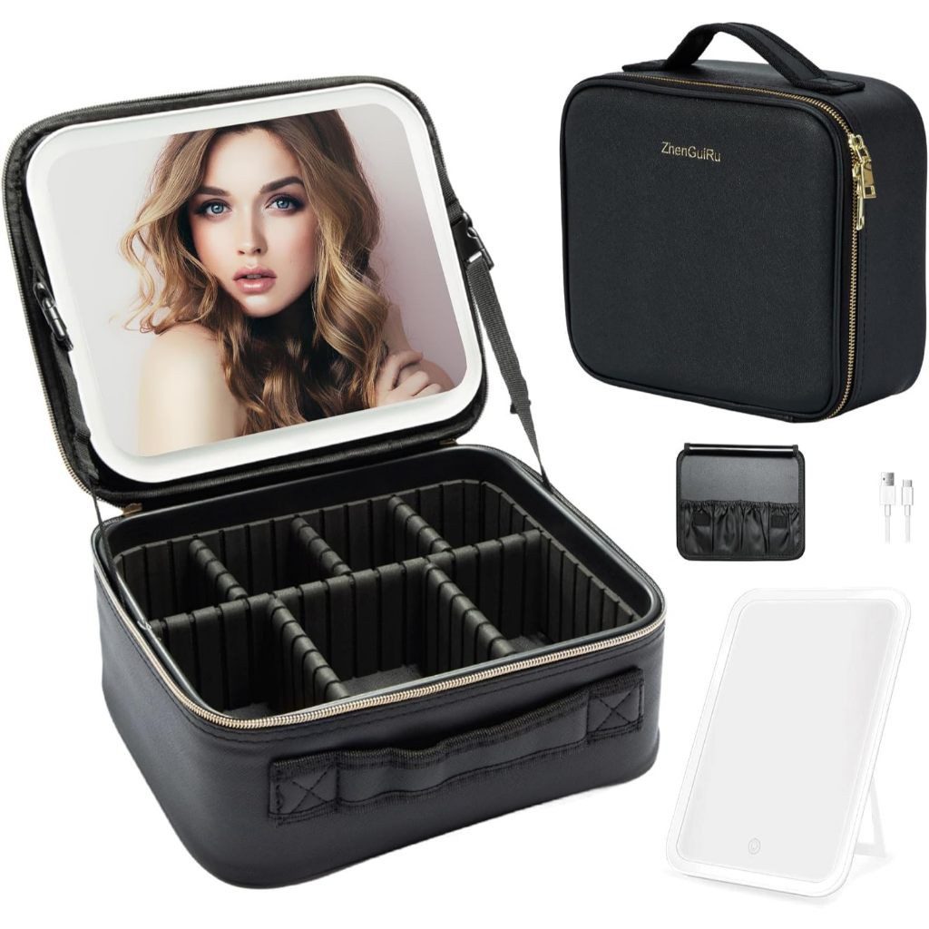 Kit Maleta Maquiagem Completo Profissional Com Espelho e Luz Led