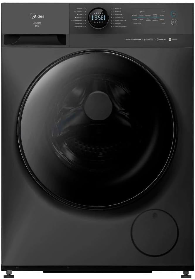 Lavadora de Roupas Midea Slim 11kg HealthGuard Smart Inverter — Água Fria e Quente, Titanium