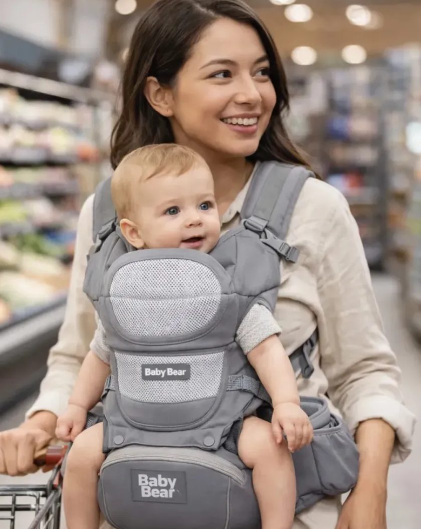 Bolsa Canguru Ergonômico Bebê Mãe Premium 12 Posições 4 Em 1 Baby Bear Cor Cinza