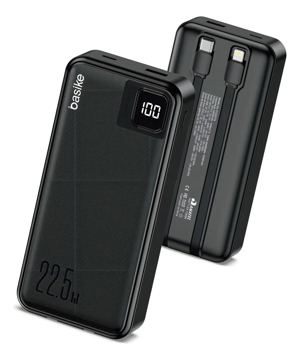 Power Bank Basike 20000mAh Preto, Carga Rápida 22.5W