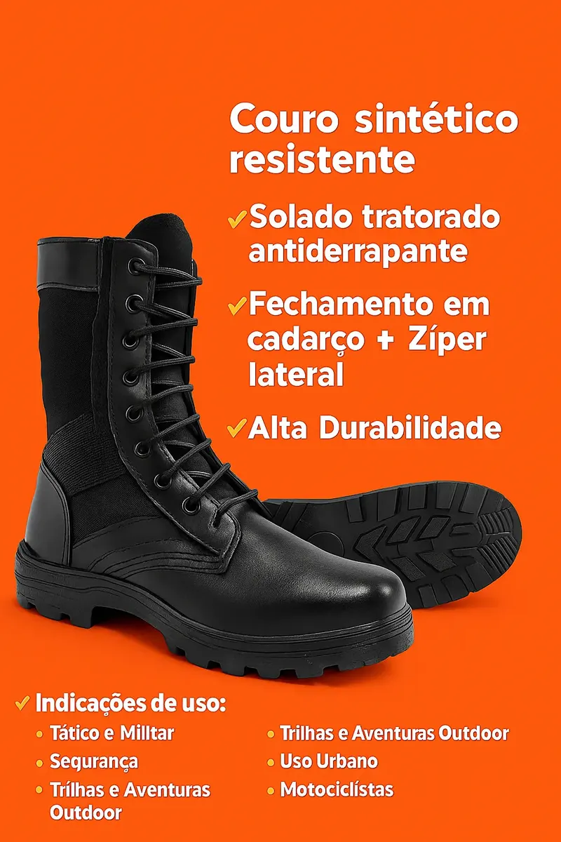 Bota Tática Militar Masculina Couro Sintético Coturno