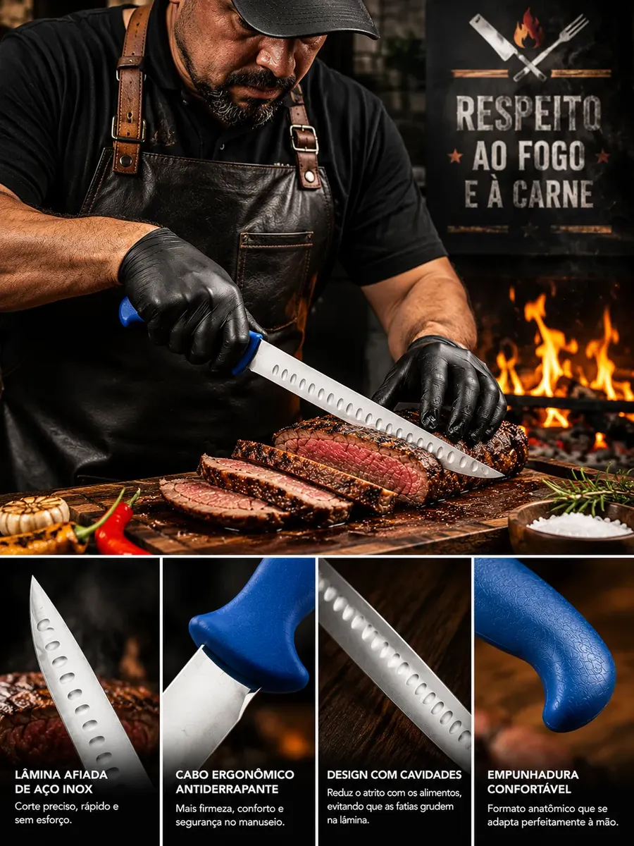 Faca Salt Bae cortando carne