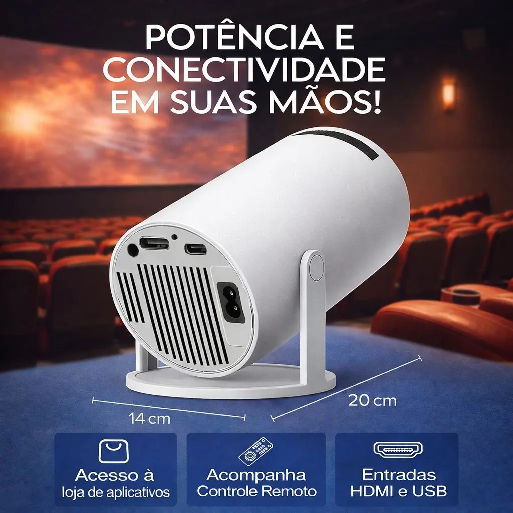 Projetor Hy300 projetando imagem grande