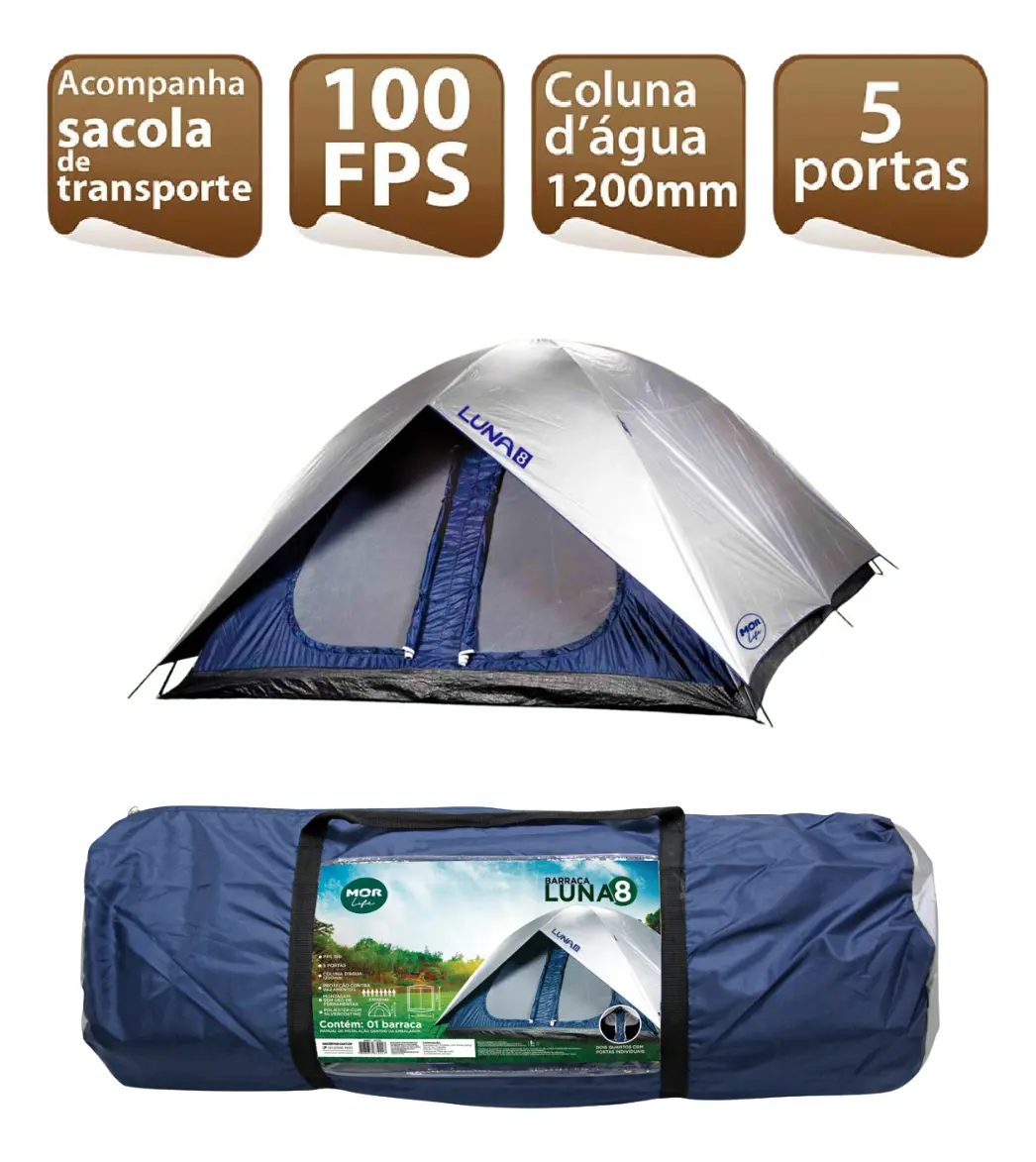 Barraca De Camping Luna Para 8 Pessoas Impermeável Mor