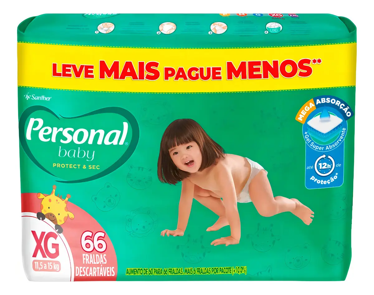 Fralda Personal Protect & Sec XG com 66 Unidades
