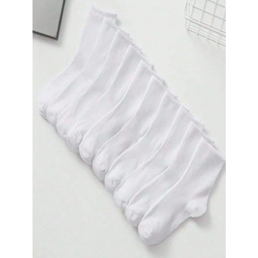 6 Pares Meia Cano Alto Branca Algodão Premium 38-46
