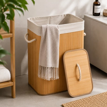 Cesto de Roupa Bambu Dobrável 60L