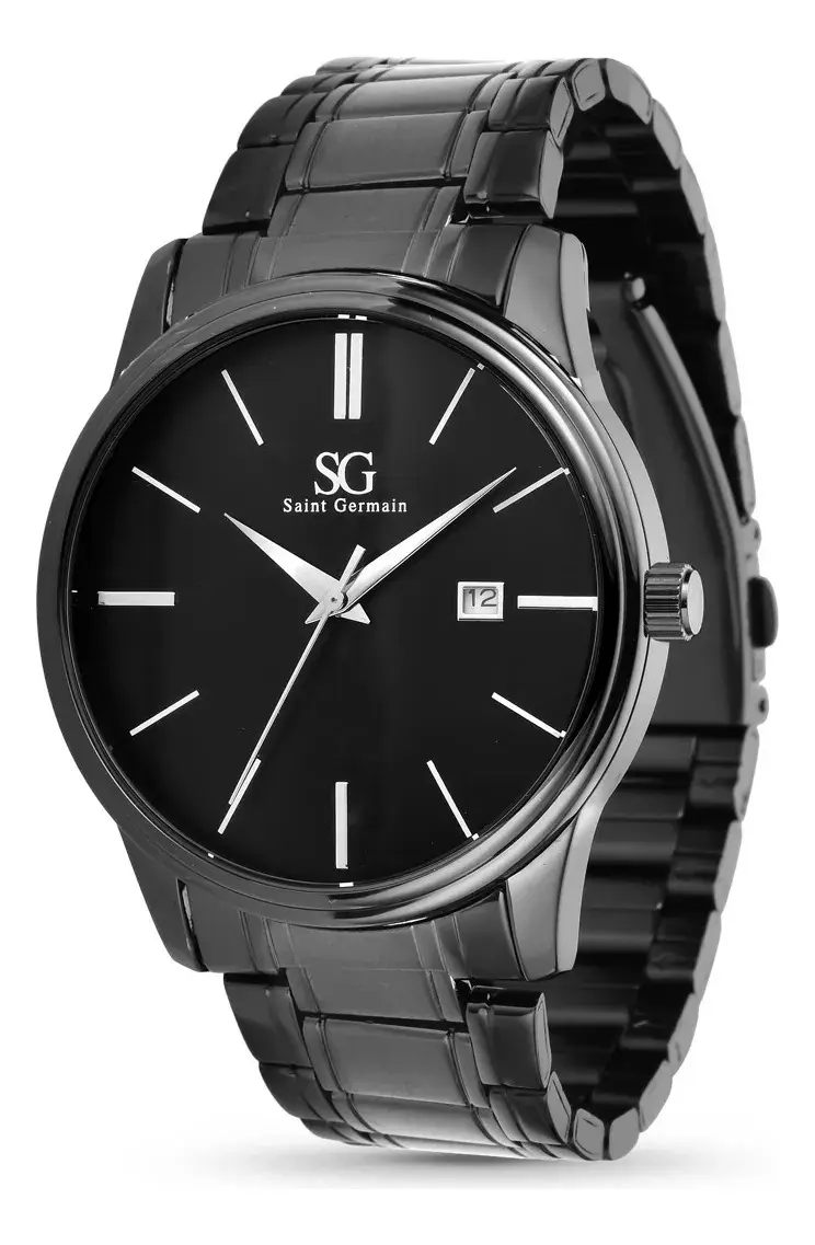 Relógio Chroma Masculino Preto Saint Germain Clássico Caixa Preta Detalhes Prata 42mm