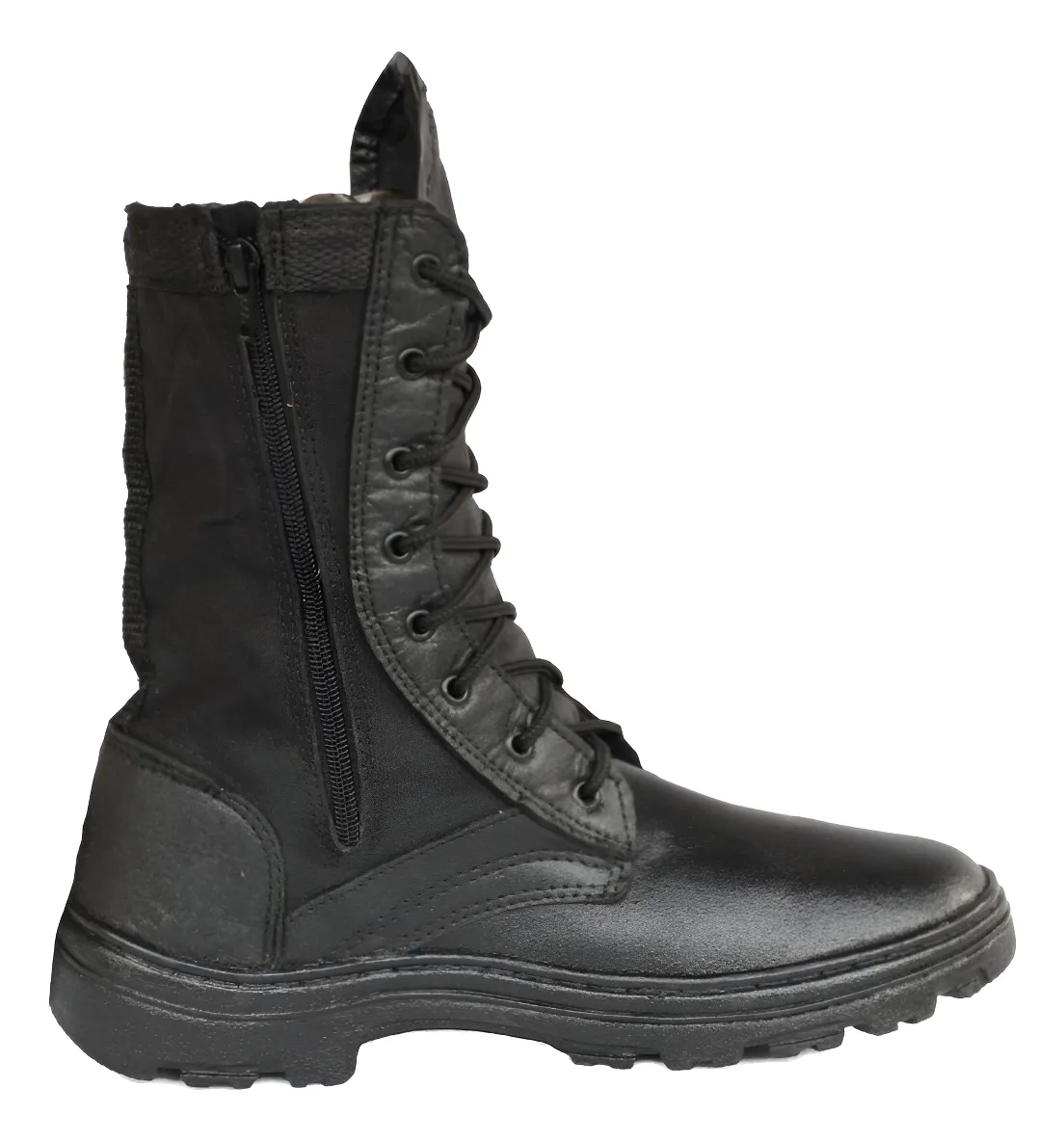 Coturno Militar Com Ziper Couro Extra Leve