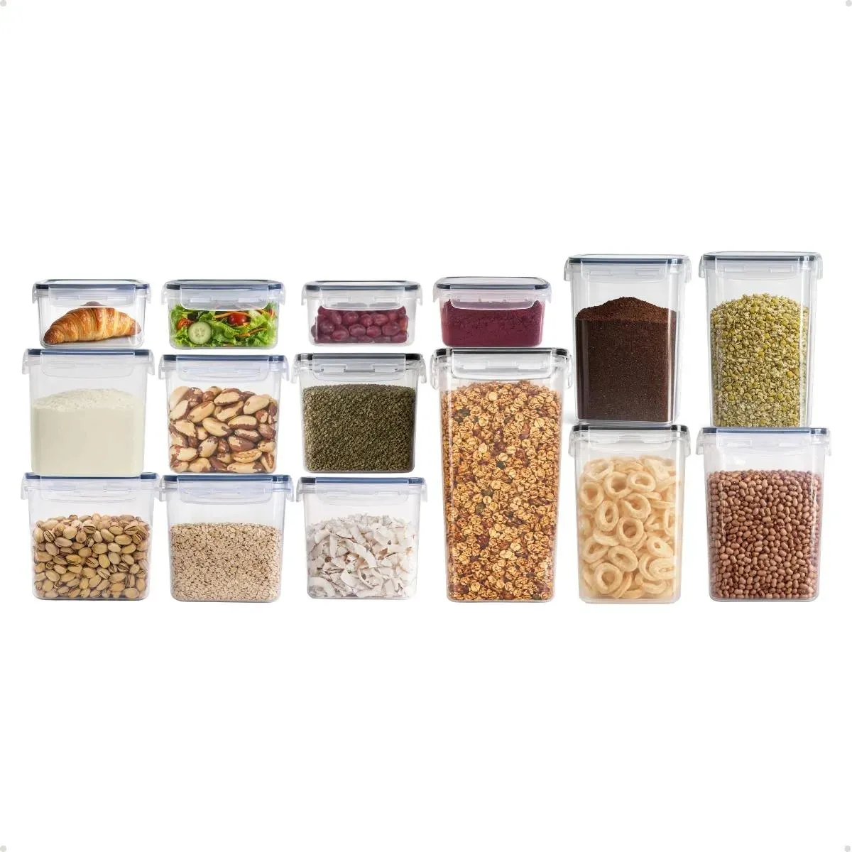 Kit 15 Potes Herméticos - Bpa Free Organizador Com Tampa Para Alimentos, Empilhável, Porta Mantimentos