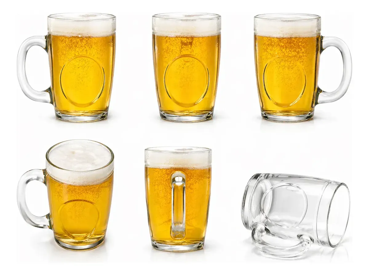 Kit 6 Canecas De Chopp 350ml Vidro Cerveja Premium C/ Alça Branco
