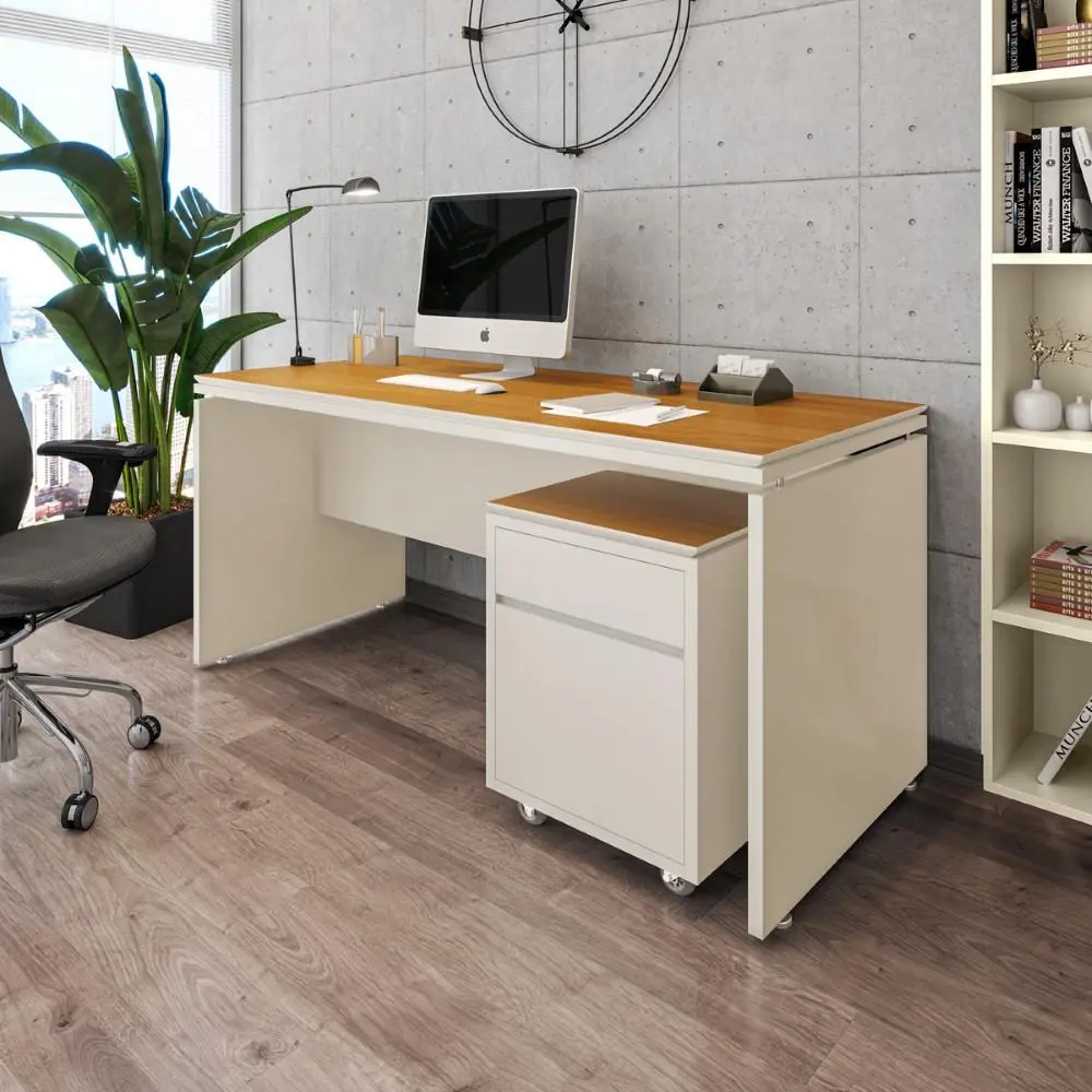 Conjunto De Escritório 2 Peças Mesa Gaveteiro 2 Gavetas Oslo