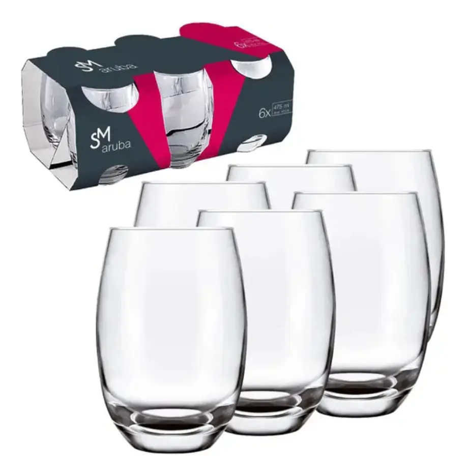 Jogo De Copos 6 Peças Aruba Transparente Sm 465ml - Nadir