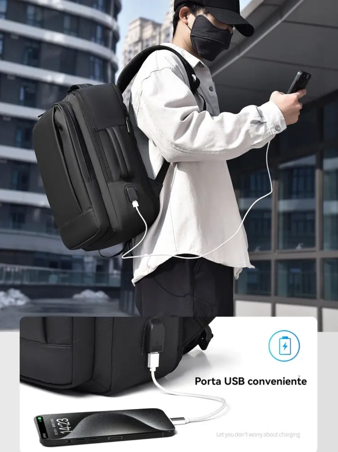 Mochila À Prova D'água Reforçada Expansível Para Viagens