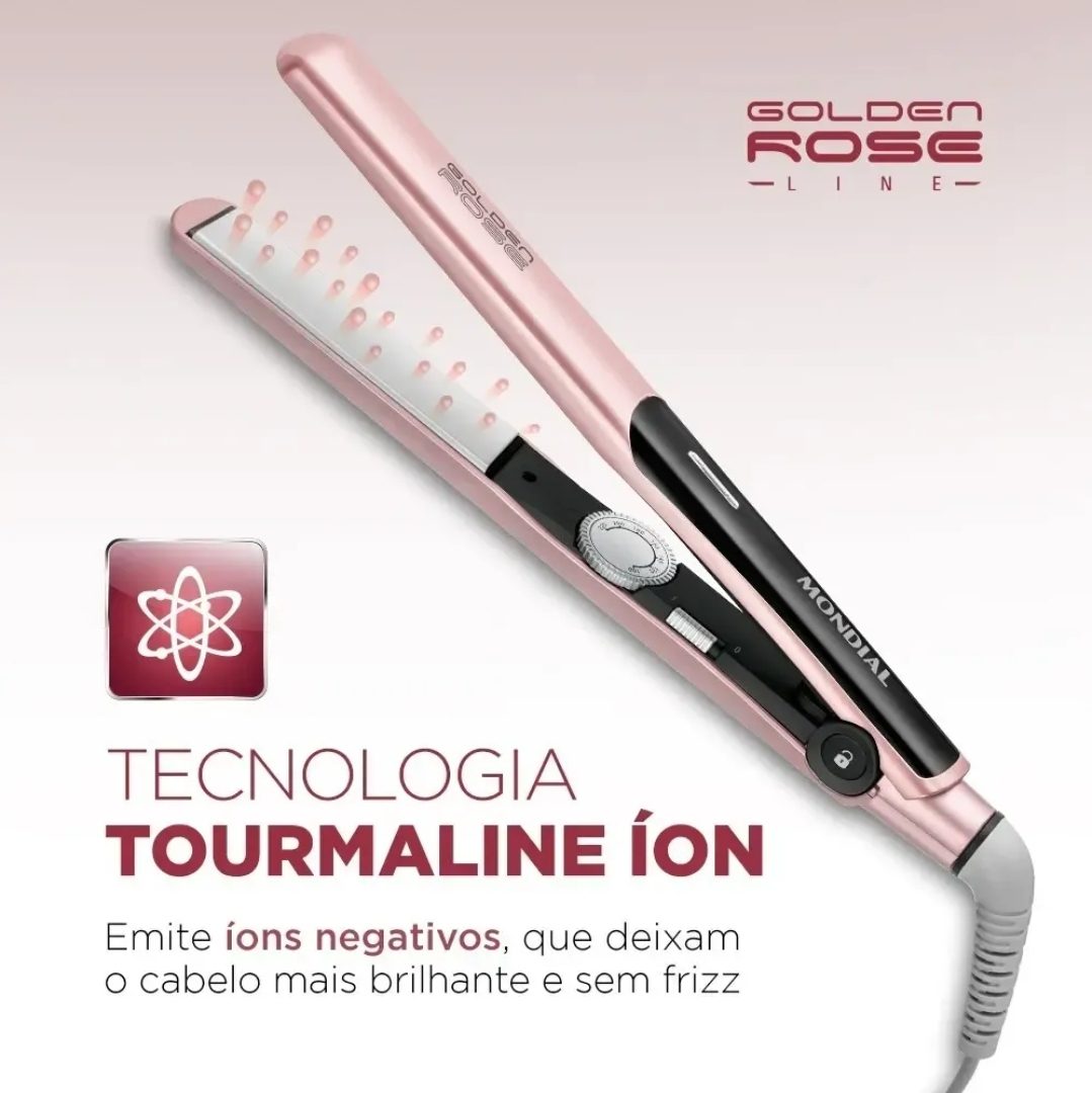 Prancha Alisadora Mondial Golden Rose/Preto Bivolt P-20