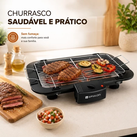 Churrasqueira Elétrica De Mesa Epsilon Controle De Temperatura Grill Grelhador Portátil Cozinha