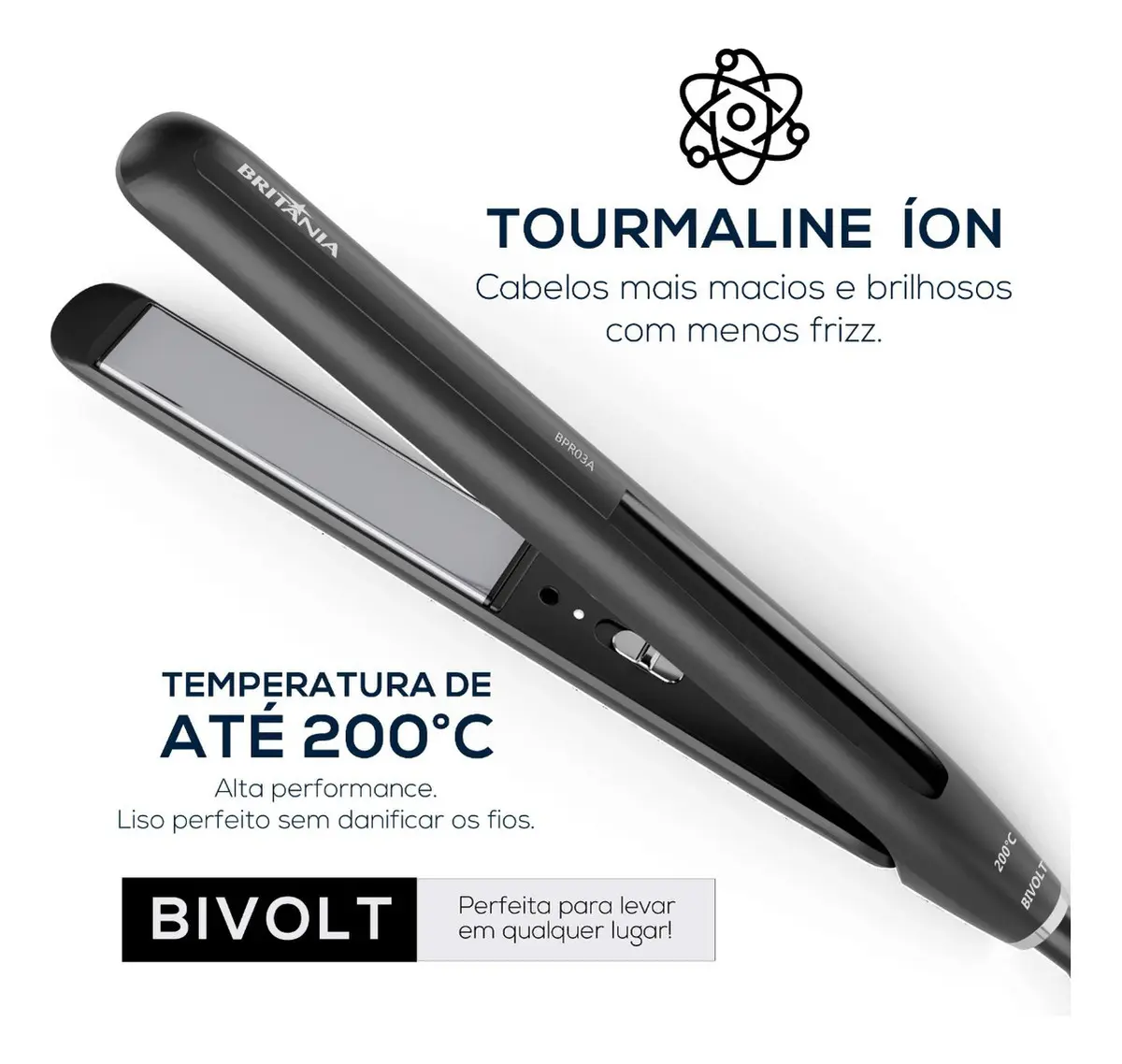 Prancha de Cabelo Britânia Revestimento Cerâmico 200°C BPR03A