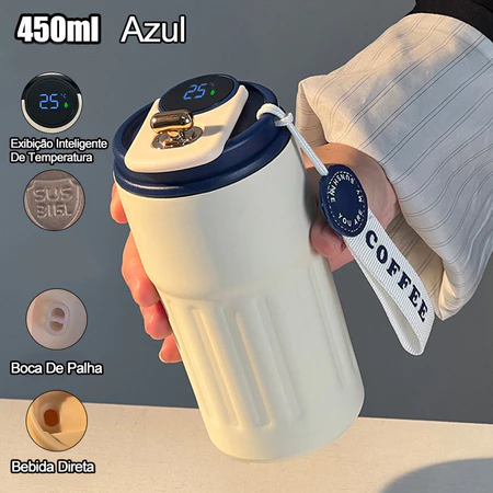 Belifou 450ml Copo Térmico Cafe personalizado Inox Portátil tampa Com LED Temperatura Antivazamento