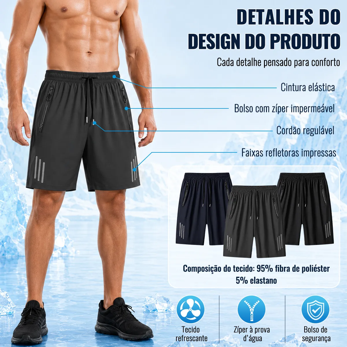 Kit 3 Bermuda Masculina Short Tactel Secagem Rápida Academia